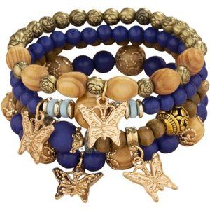 4Pcs Set Bohemian Butterfly Crystal Stone Stretch Pendant Bracelets for Wome